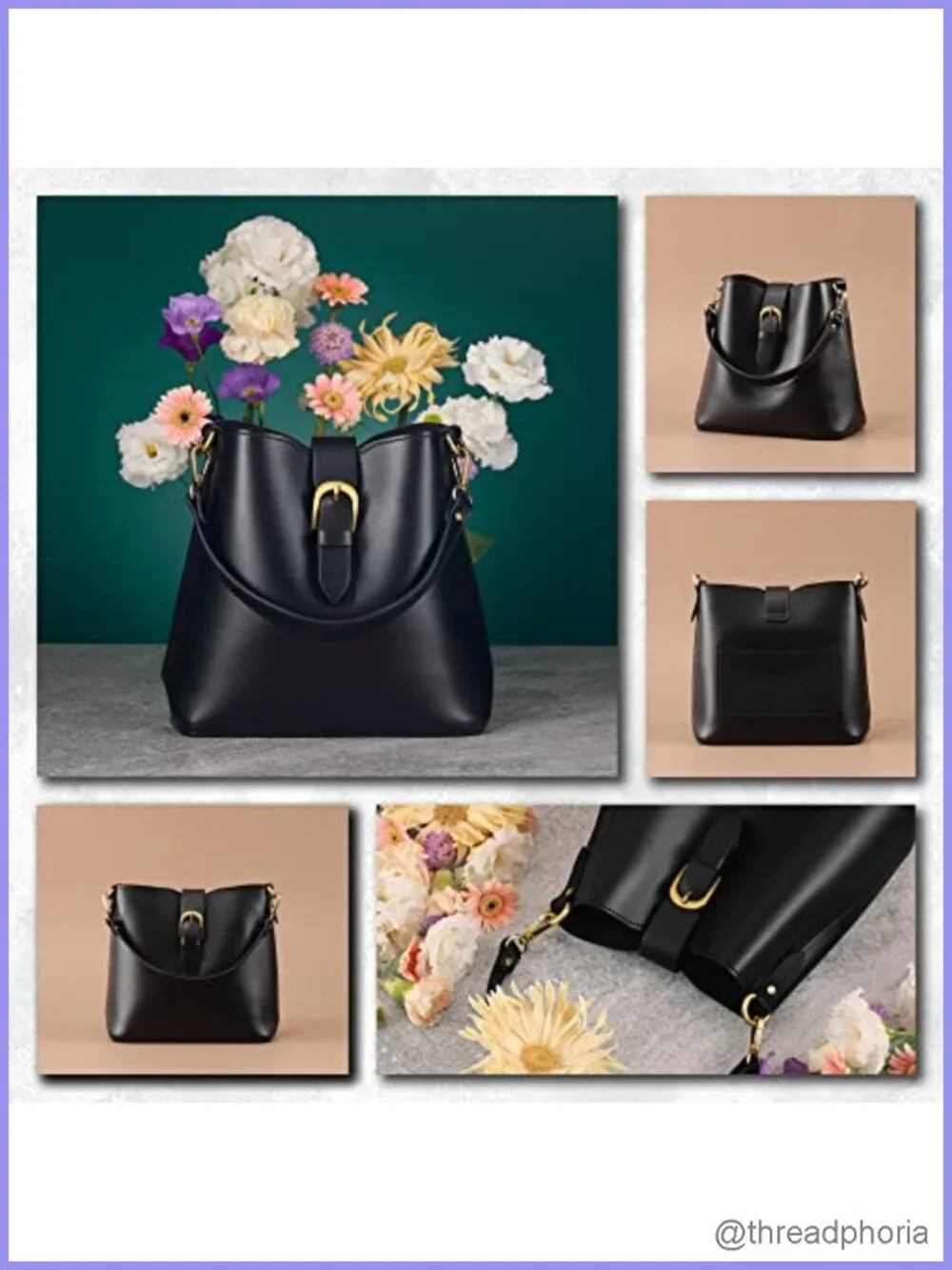 Vegan Leather Hobo Bucket Bag Shoulder Handbag with Crossbody Strap and
